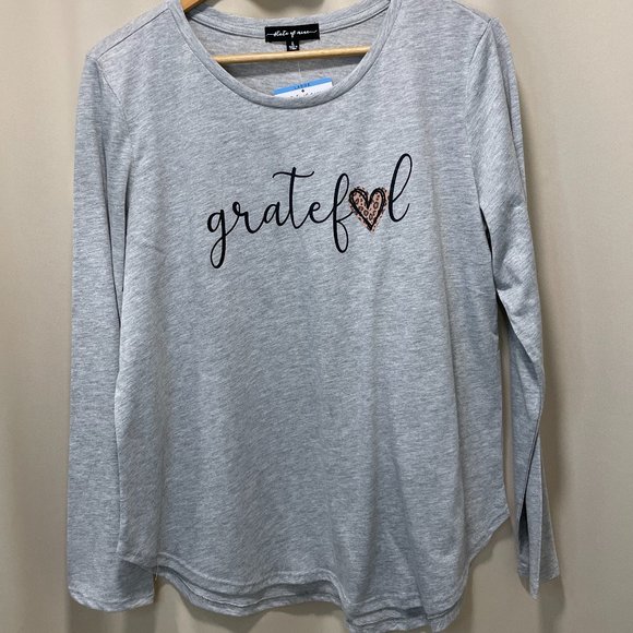 State of Mine Tops - NWT State of Mine "Grateful" Graphic Long Sleeve T-shirt - Gray, L